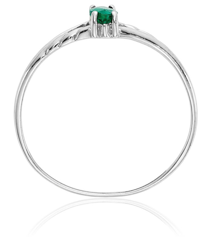 14K Solid White Gold Green Emerald Ring Gemstone Band May Birthstone Jewelry