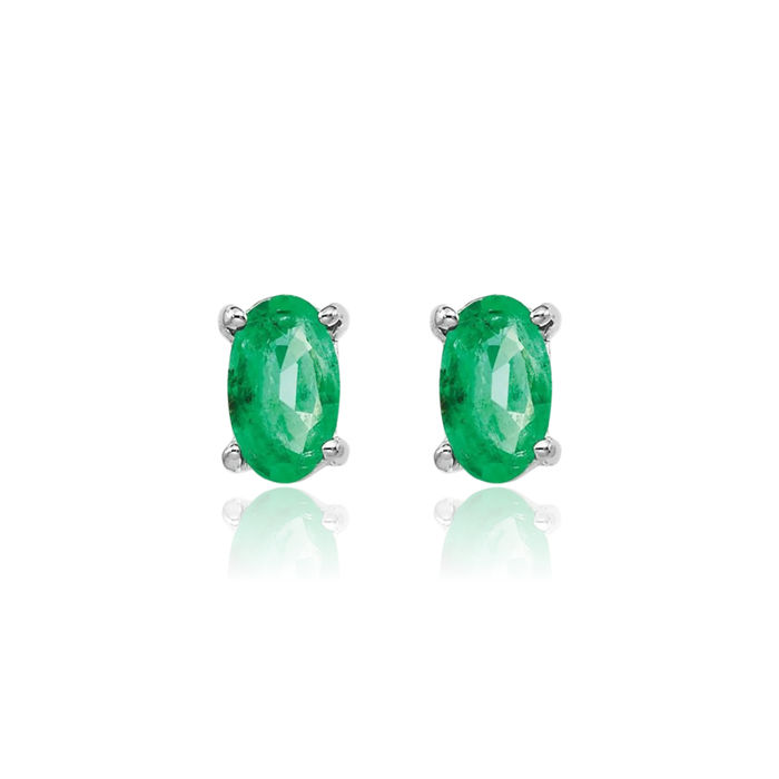 14K Solid White Gold Green Emerald Studs Gemstone Solitaire Earrings May Birthstone Jewelry