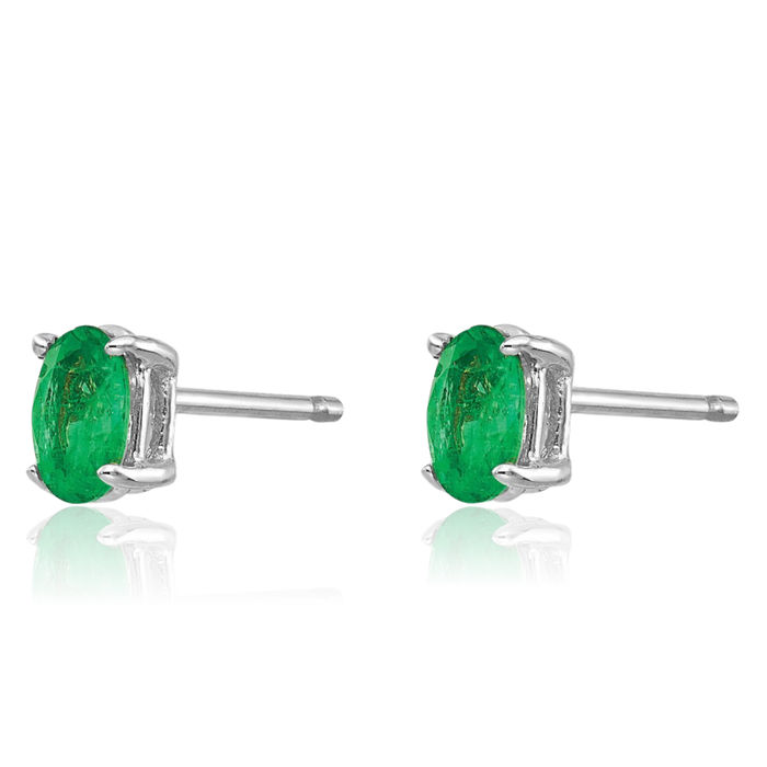 14K Solid White Gold Green Emerald Studs Gemstone Solitaire Earrings May Birthstone Jewelry