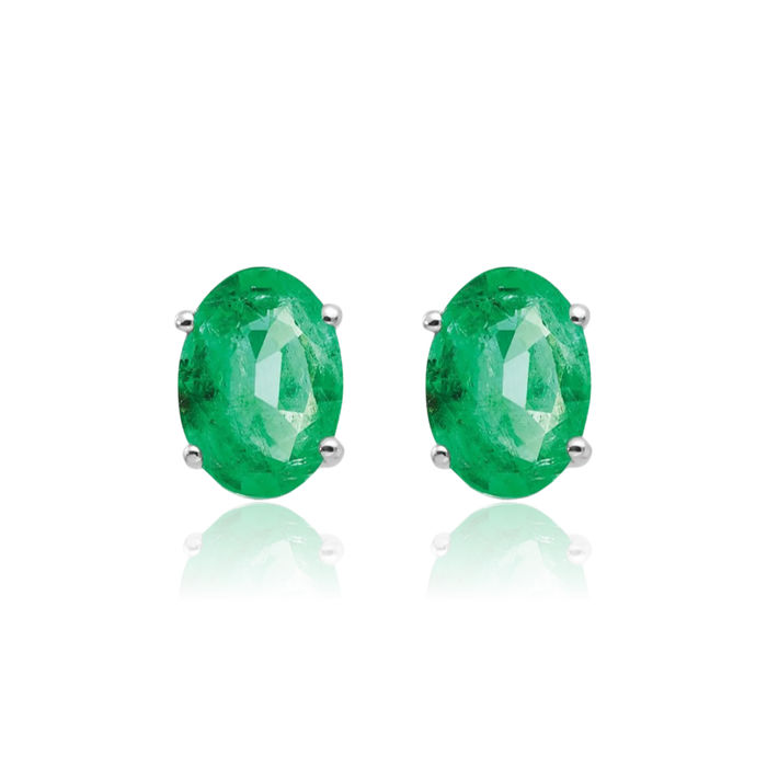 14K Solid White Gold Green Emerald Studs Gemstone Solitaire Earrings May Birthstone Jewelry