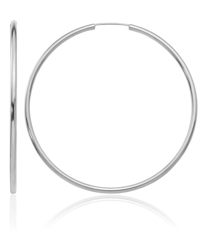 14K Solid White Gold Endless 2mm Round Large Hoop Earrings