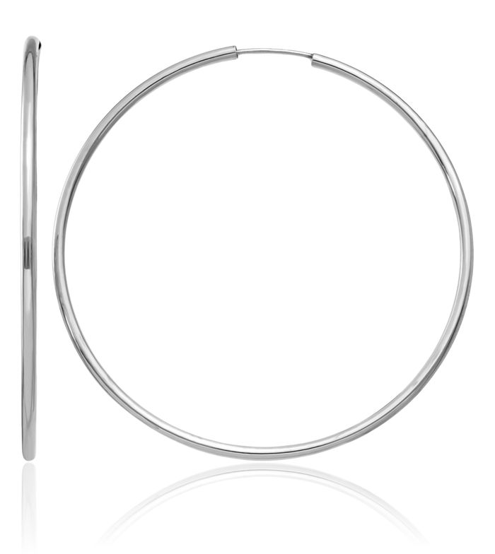 14K Solid White Gold Endless 2mm Round Large Hoop Earrings