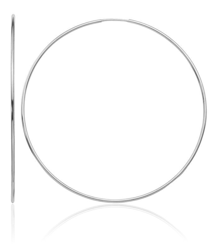 14K Solid White Gold Endless Tube Round Extra Large Hoop Earrings