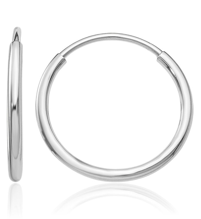 14K Solid White Gold Endless Tube Round Huggie Small Hoop Earrings
