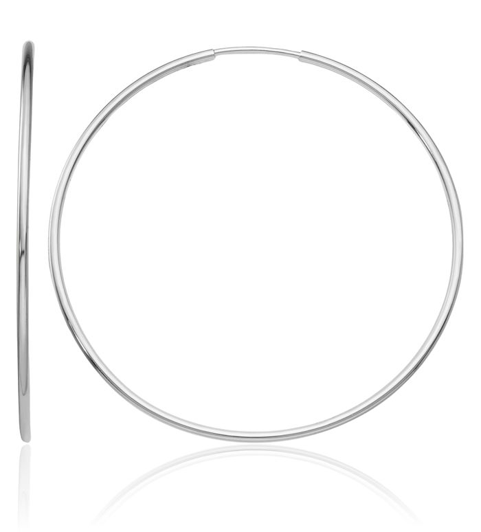 14K Solid White Gold Endless Tube Round Large Hoop Earrings