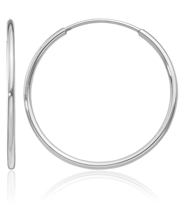 14K Solid White Gold Endless Tube Round Medium Hoop Earrings