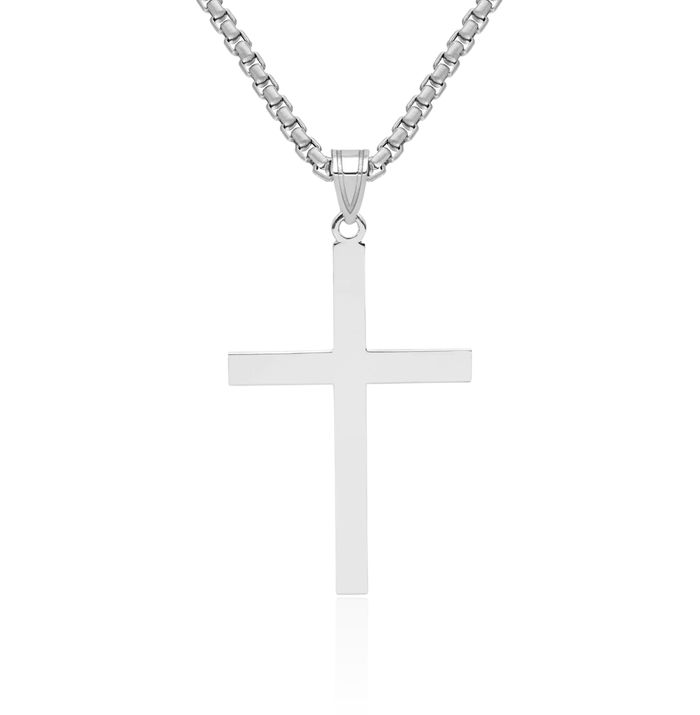 14K Solid White Gold Engraved Personalized Holy Cross Necklace Religious Chain Pendant Jesus Christ Charm