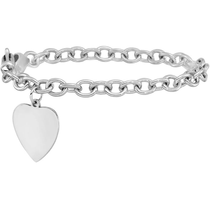 14K Solid White Gold Link Heart Charm Bracelet