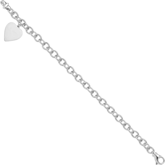 14K Solid White Gold Link Heart Charm Bracelet