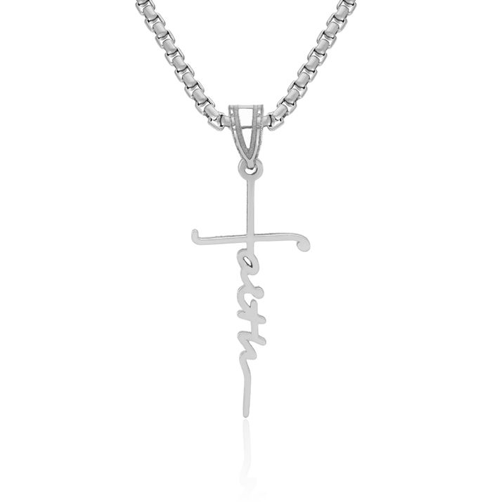 14K Solid White Gold Faith Holy Cross Necklace Religious Chain Pendant Jesus Christ Charm