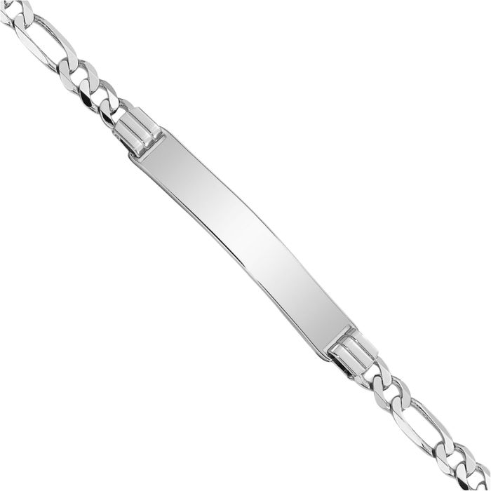 14K Solid White Gold Figaro Link Name Bar Identification ID Bracelet