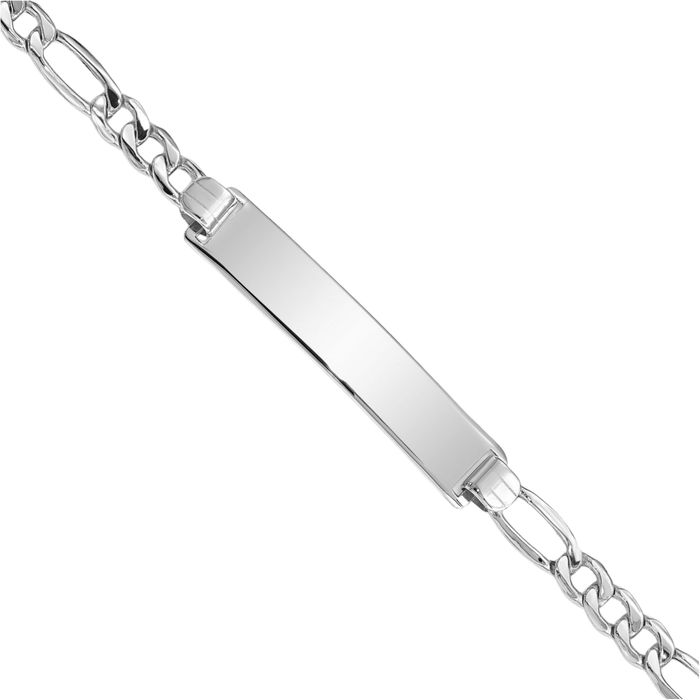 14K Solid White Gold Figaro Link Name Bar Identification ID Bracelet