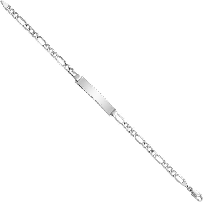 14K Solid White Gold Figaro Link Name Bar Identification ID Bracelet