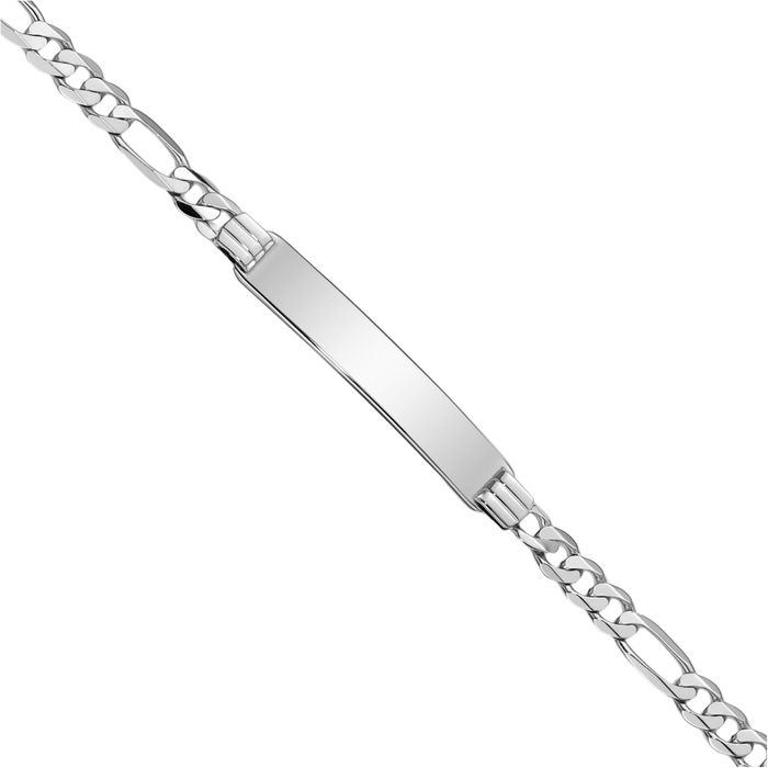 14K Solid White Gold Figaro Link Name Bar Identification ID Bracelet