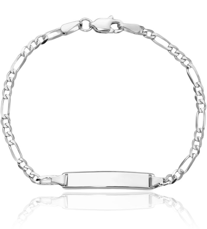 14K Solid White Gold Figaro Link Name Bar Identification ID Bracelet