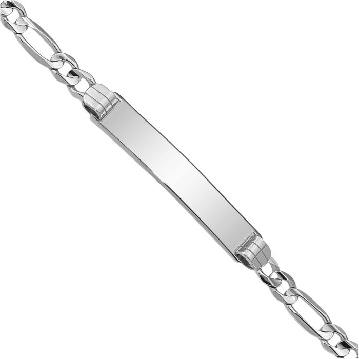 14K Solid White Gold Figaro Link Name Bar Identification ID Bracelet