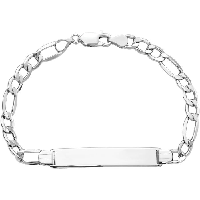 14K Solid White Gold Figaro Link Name Bar Identification ID Bracelet