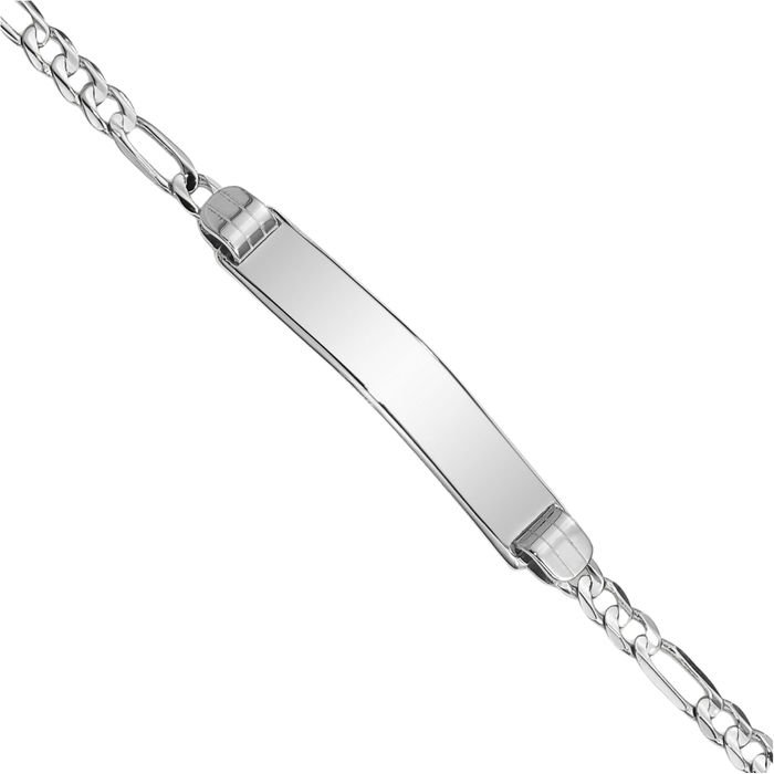 14K Solid White Gold Figaro Link Name Bar Identification ID Bracelet