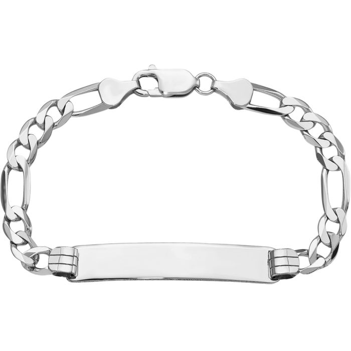 14K Solid White Gold Figaro Link Name Bar Identification ID Bracelet