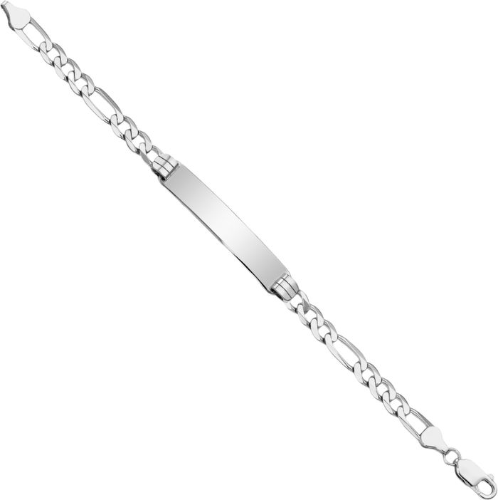 14K Solid White Gold Figaro Link Name Bar Identification ID Bracelet