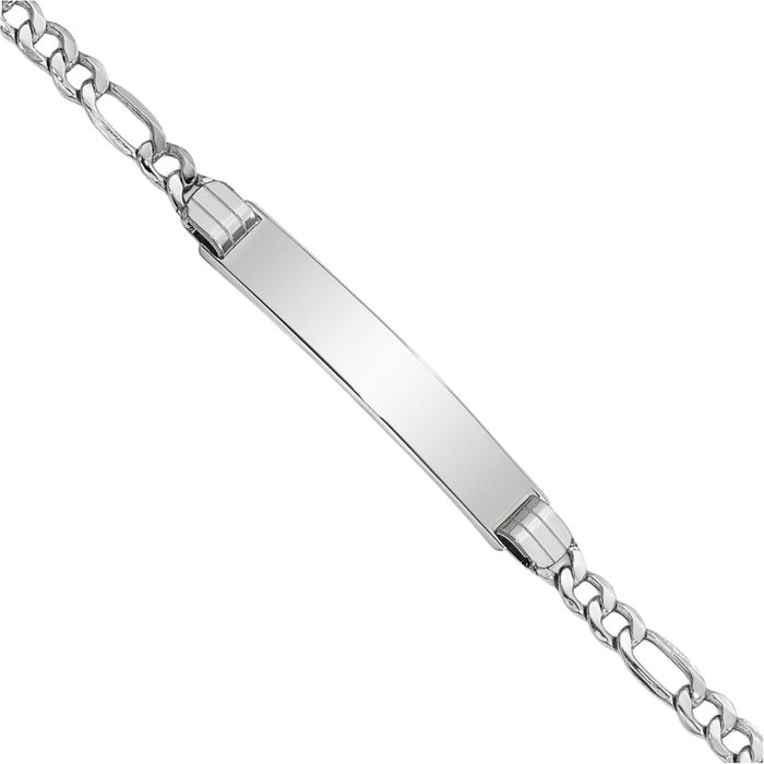 14K Solid White Gold Figaro Link Name Bar Identification ID Bracelet