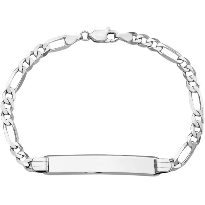 14K Solid White Gold Figaro Link Soft Name Bar Identification ID Bracelet