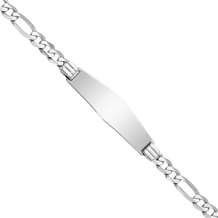 14K Solid White Gold Figaro Link Soft Name Bar Identification ID Bracelet