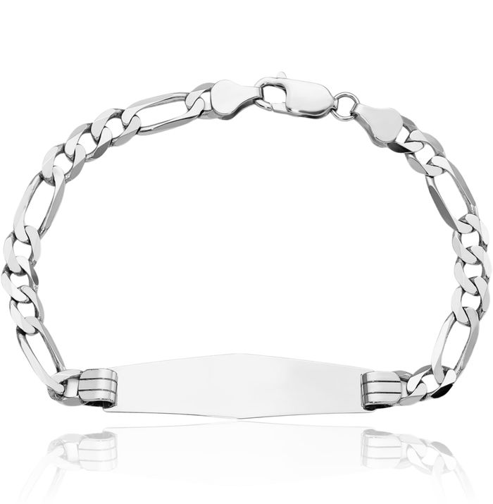 14K Solid White Gold Figaro Link Soft Name Bar Identification ID Bracelet