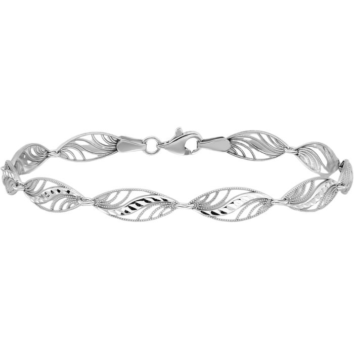 14K Solid White Gold Antique Filigree Chain Bracelet