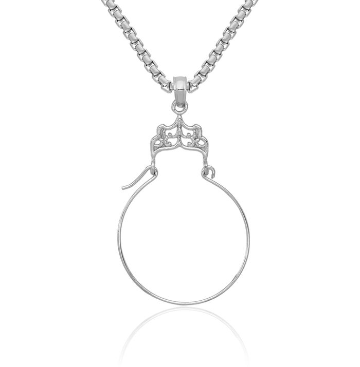 14K Solid White Gold Antique Filigree Necklace Chain Pendant Charm Holder