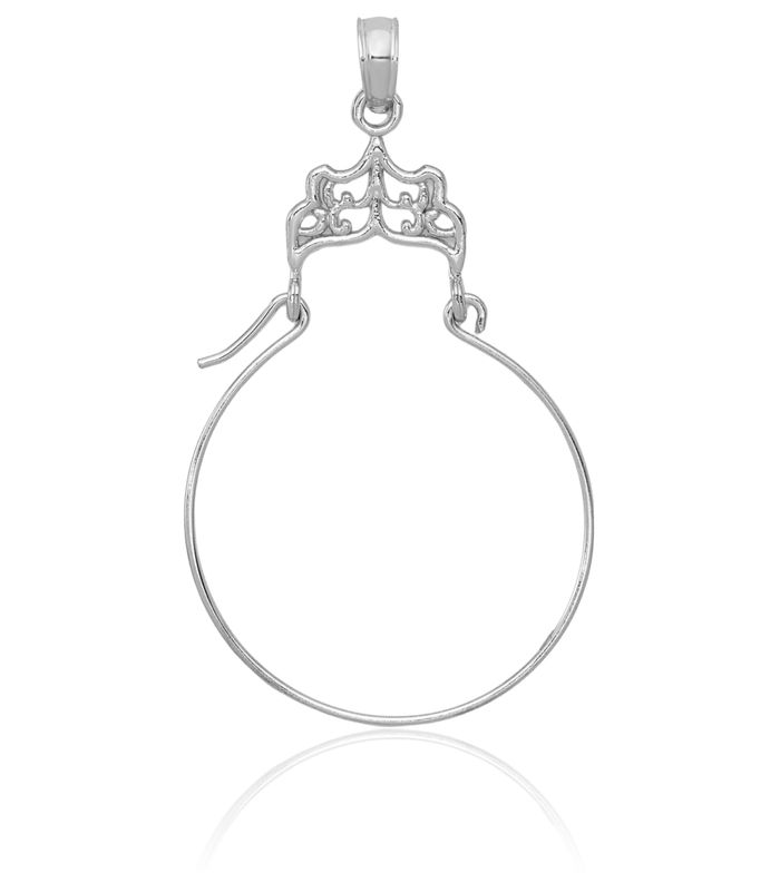 14K Solid White Gold Antique Filigree Necklace Chain Pendant Charm Holder