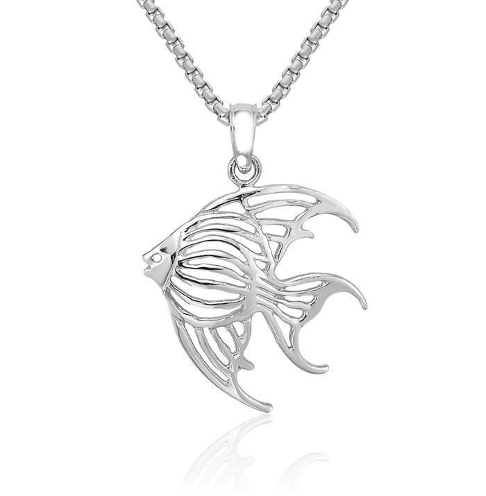 14K Solid White Gold Fish Necklace Chain Pendant Charm