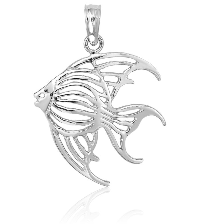 14K Solid White Gold Fish Necklace Chain Pendant Charm