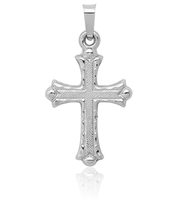 14K Solid White Gold French Fleur De Lis Lily Flower Holy Cross Necklace Religious Chain Pendant Jesus Christ Charm