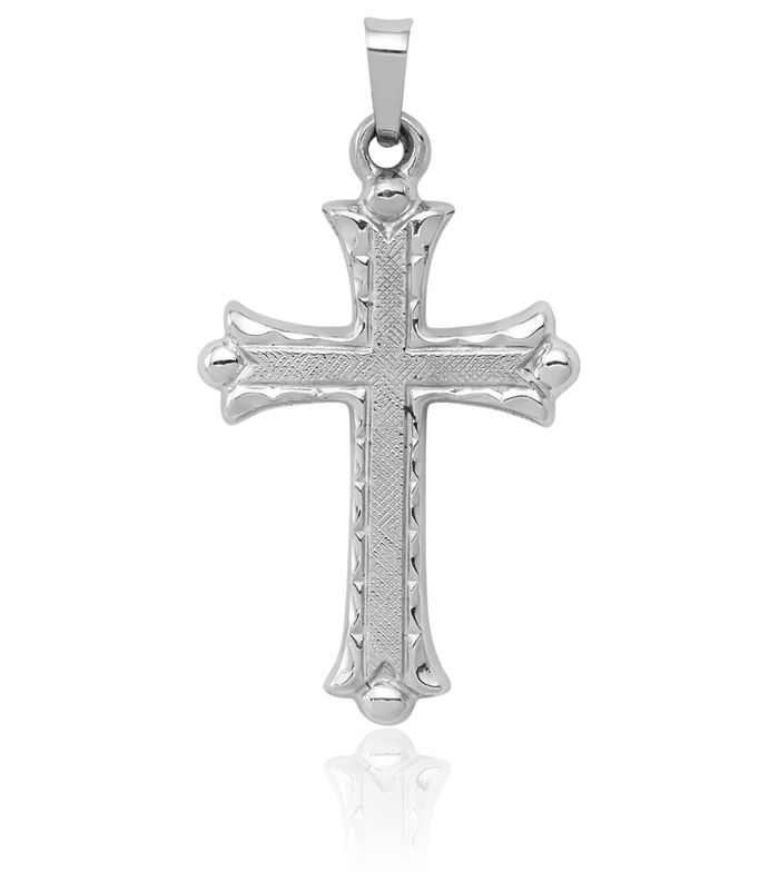 14K Solid White Gold French Fleur De Lis Lily Flower Holy Cross Necklace Religious Chain Pendant Jesus Christ Charm