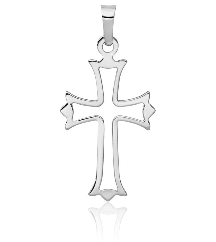 14K Solid White Gold French Fleur De Lis Lily Flower Holy Cross Necklace Religious Chain Pendant Jesus Christ Charm