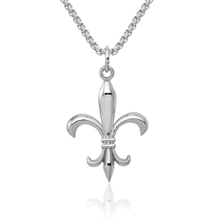 14K Solid White Gold French Fleur De Lis Lily Flower Necklace Religious Chain Pendant Saint Charm