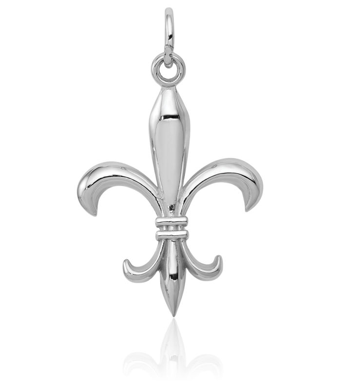 14K Solid White Gold French Fleur De Lis Lily Flower Necklace Religious Chain Pendant Saint Charm