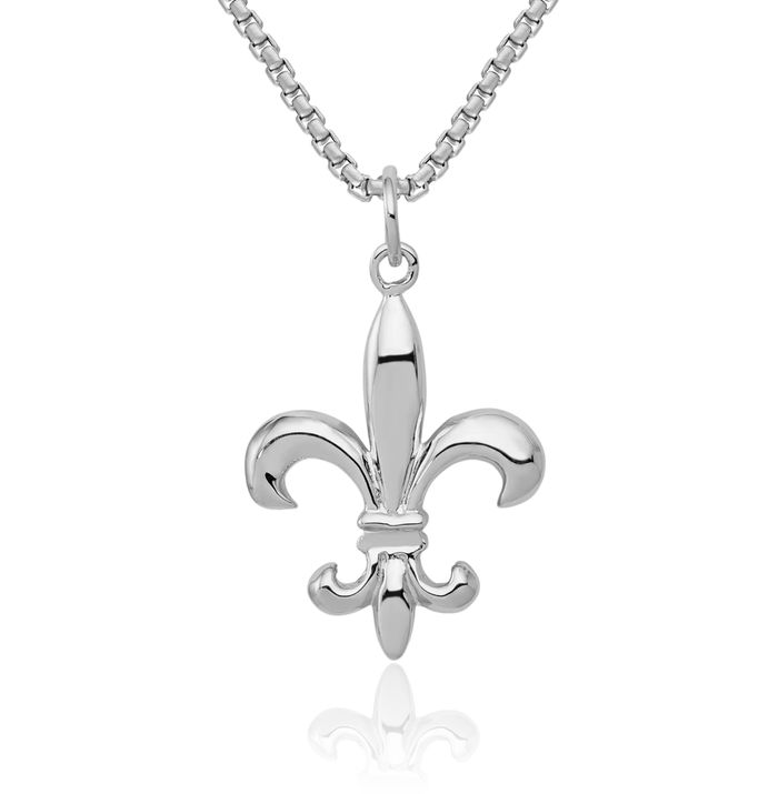 14K Solid White Gold French Fleur De Lis Lily Flower Necklace Religious Chain Pendant Saint Charm