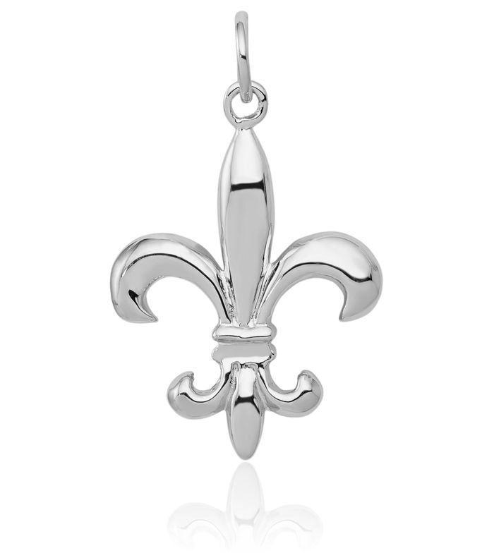 14K Solid White Gold French Fleur De Lis Lily Flower Necklace Religious Chain Pendant Saint Charm