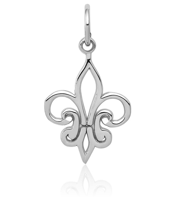 14K Solid White Gold French Fleur De Lis Lily Flower Necklace Religious Chain Pendant Saint Charm