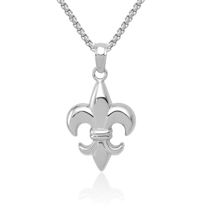 14K Solid White Gold French Fleur De Lis Lily Flower Necklace Religious Chain Pendant Saint Charm