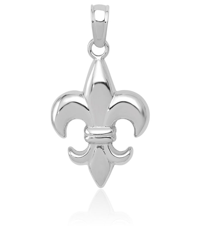 14K Solid White Gold French Fleur De Lis Lily Flower Necklace Religious Chain Pendant Saint Charm