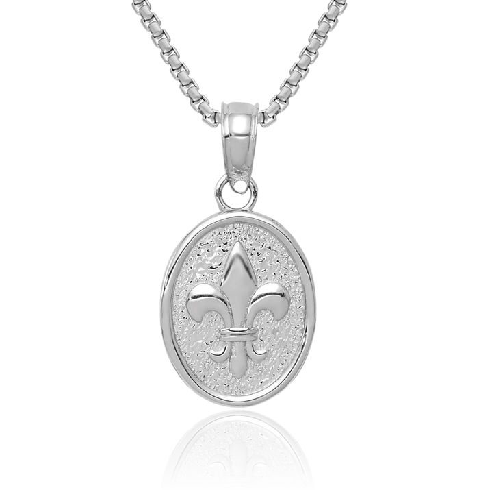 14K Solid White Gold French Fleur De Lis Lily Flower Necklace Religious Chain Pendant Saint Charm