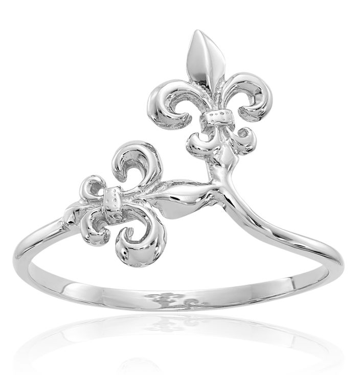 14K Solid White Gold French Fleur De Lis Lily Flower Ring Religious Saint Band