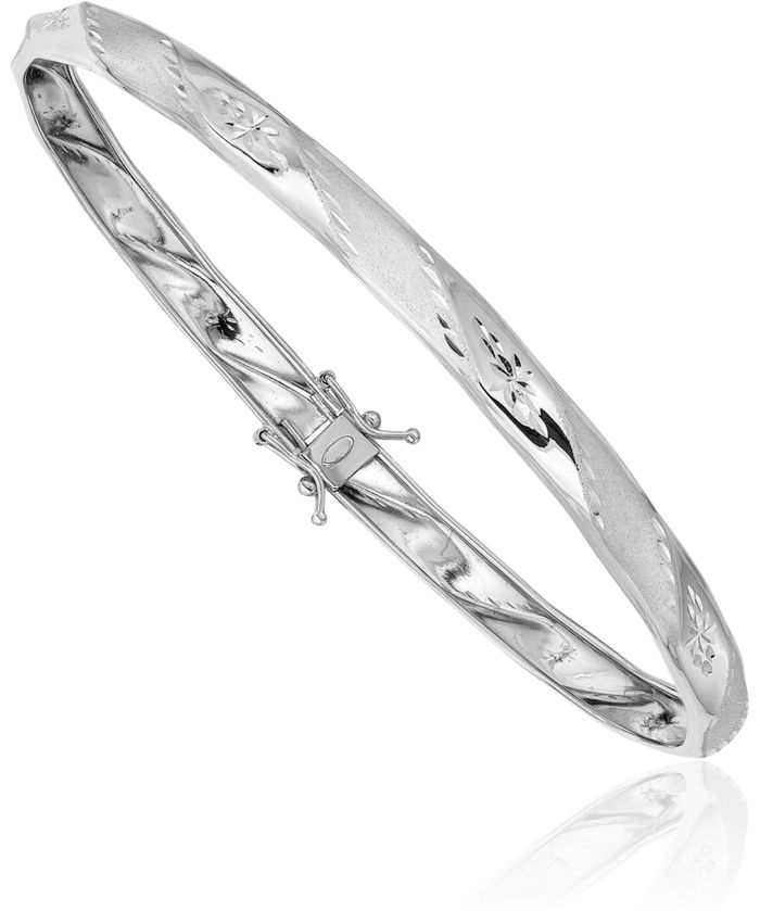 14K Solid White Gold Flexible Bangle Bracelet