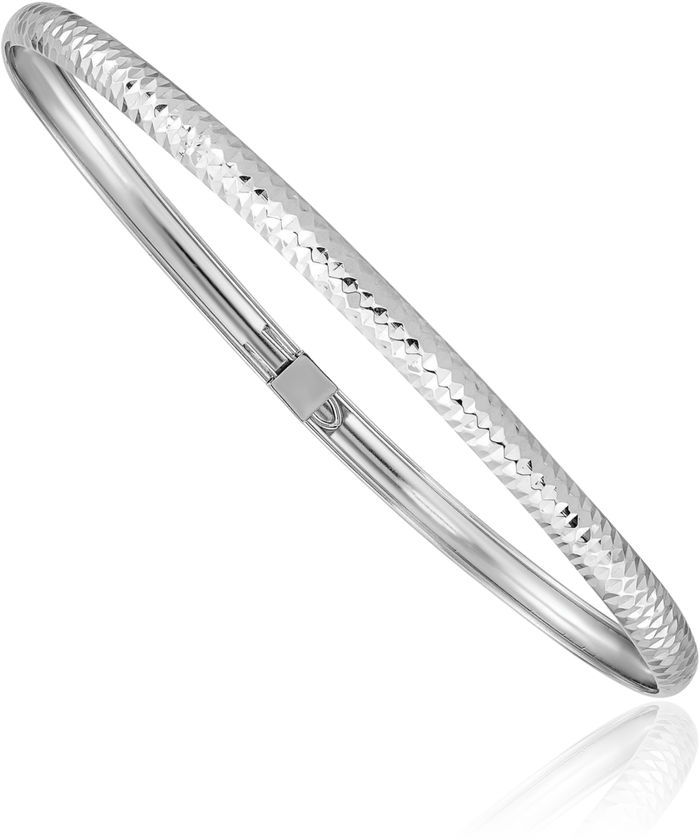 14K Solid White Gold Flexible Bangle Bracelet