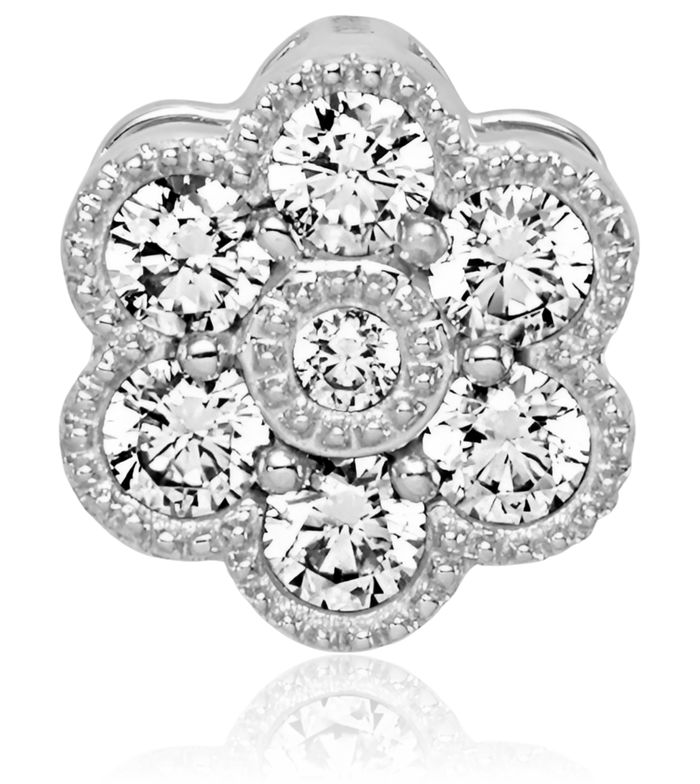 14K Solid White Gold Flower Diamond Floating Chain Slide Pendant Necklace Charm