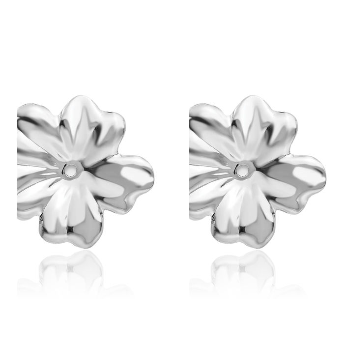 14K Solid White Gold Flower Earring Jackets for Studs