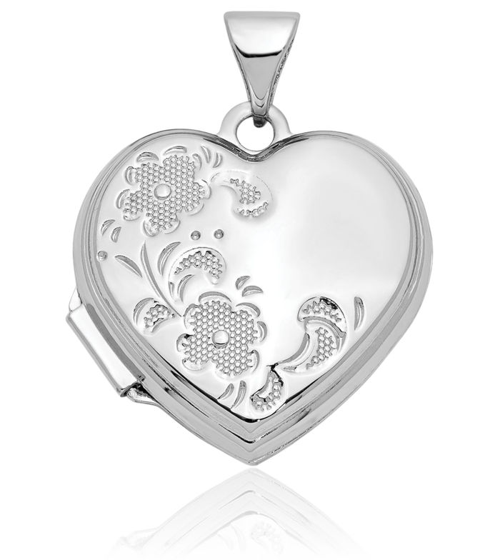 14K Solid White Gold Flower Heart Personalized Photo Locket Necklace Picture Pendant Charm